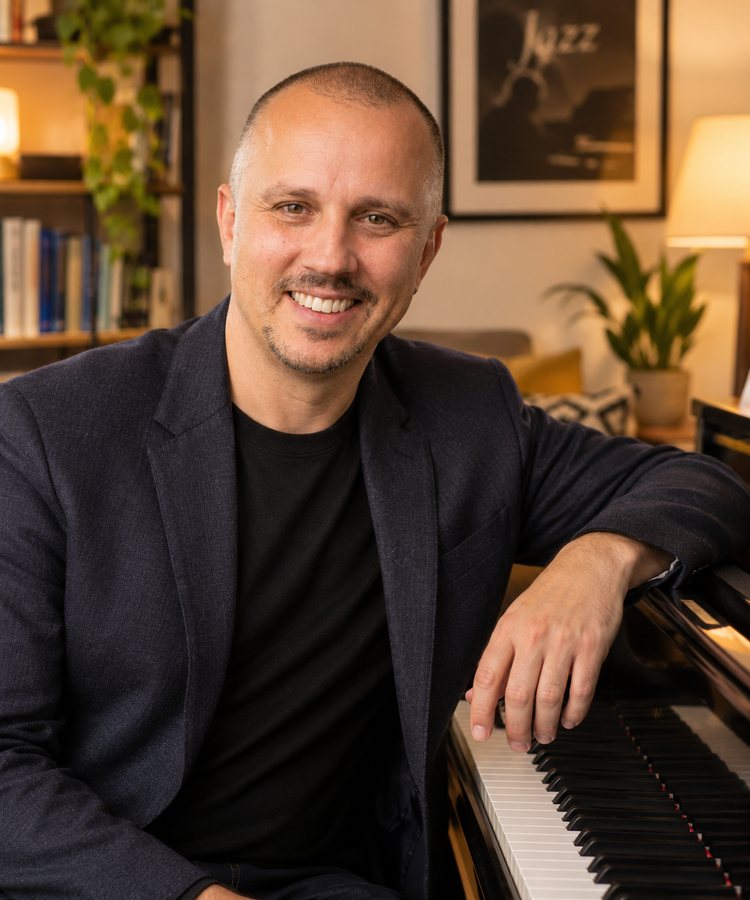 Dima, jazz pianist and teacher, at the piano
